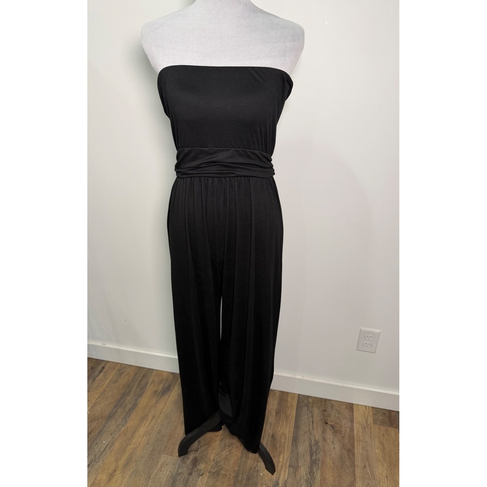 Pink Lily Black‎ Strapless Wide-Leg Jumpsuit Size M Preppy
